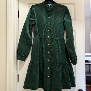 Draper James Green Corduroy Long Sleeve Dress with Sash Size S NWOT